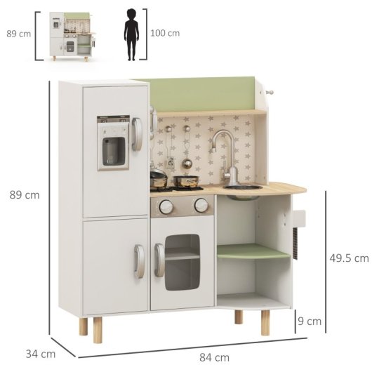 Aiyaplay Cocina De Juguete De Madera Para Niños 84x34x89 Cm Blanco
