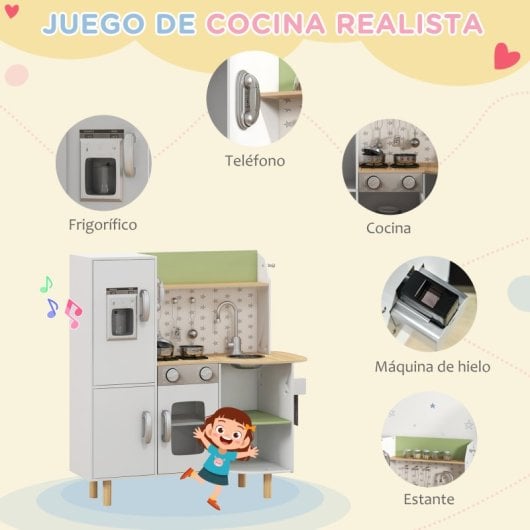 Aiyaplay Cocina De Juguete De Madera Para Niños 84x34x89 Cm Blanco