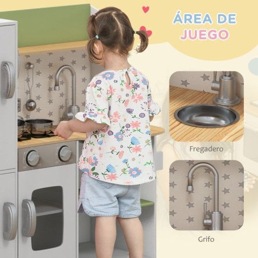 Aiyaplay Cocina De Juguete De Madera Para Niños 84x34x89 Cm Blanco