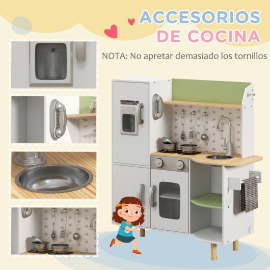 Aiyaplay Cocina De Juguete De Madera Para Niños 84x34x89 Cm Blanco