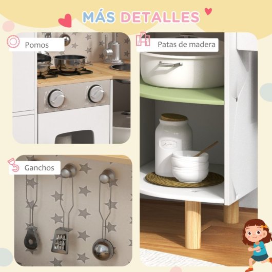 Aiyaplay Cocina De Juguete De Madera Para Niños 84x34x89 Cm Blanco