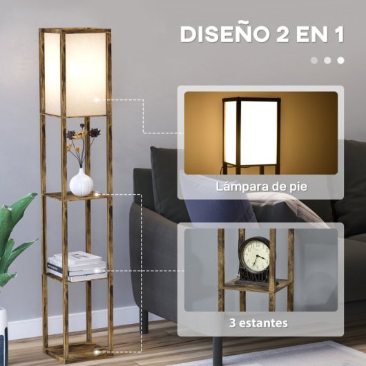 Homcom Lámpara De Pie Con 3 Estantes Para Bombilla E27 Potencia Máx. 40w Marrón