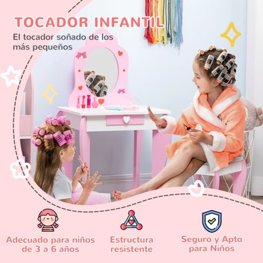 Zonekiz Toucador de Brincar com Bando e Espelho 50x36,5x89,5cm 3-6 Anos