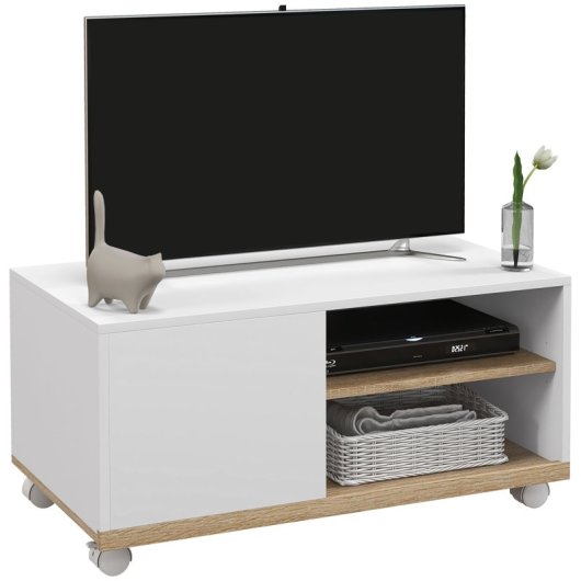 Homcom Móvel Tv De Sala de Estar Com Rodas Para Televisores De 42" 80x45x39,5cm Branco