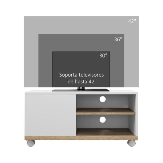 Homcom Móvel Tv De Sala de Estar Com Rodas Para Televisores De 42" 80x45x39,5cm Branco