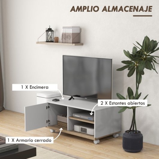 Homcom Móvel Tv De Sala de Estar Com Rodas Para Televisores De 42" 80x45x39,5cm Branco