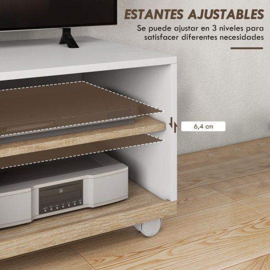 Homcom Móvel Tv De Sala de Estar Com Rodas Para Televisores De 42" 80x45x39,5cm Branco