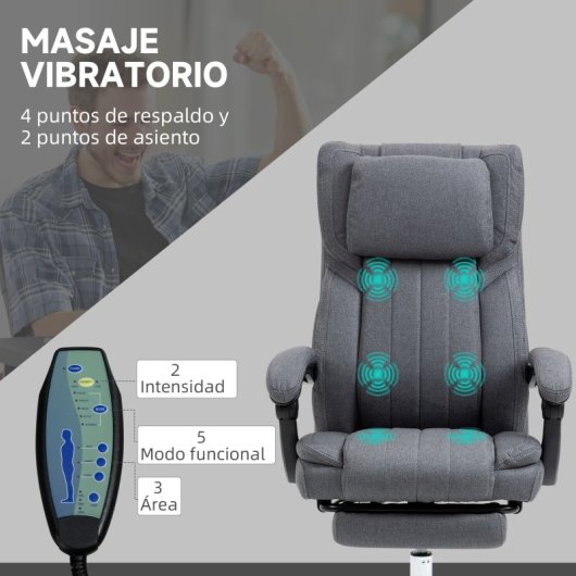 Vinsetto Silla De Oficina Con 6 Puntos De Masaje Vibratorio 65x61x105-113cm Gris