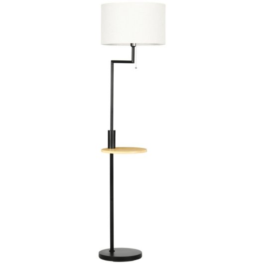 Homcom Lámpara De Pie Mesita Casquillo E27 Máx. 40w Pantalla De Lino Ø40x168 Cm