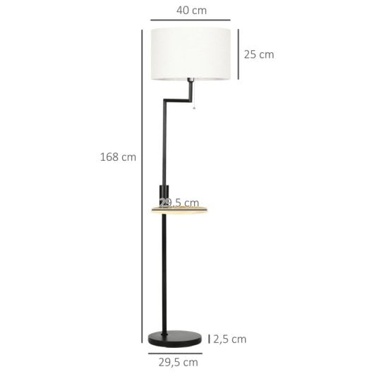 Homcom Lámpara De Pie Mesita Casquillo E27 Máx. 40w Pantalla De Lino Ø40x168 Cm