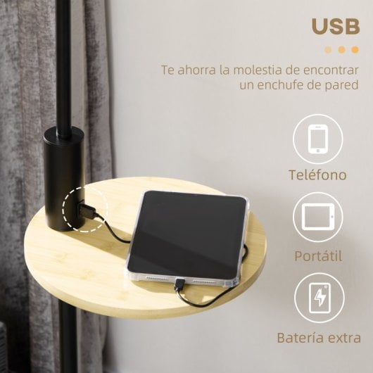 Homcom Lámpara De Pie Mesita Casquillo E27 Máx. 40w Pantalla De Lino Ø40x168 Cm