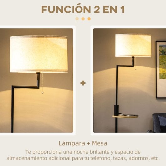 Homcom Lámpara De Pie Mesita Casquillo E27 Máx. 40w Pantalla De Lino Ø40x168 Cm