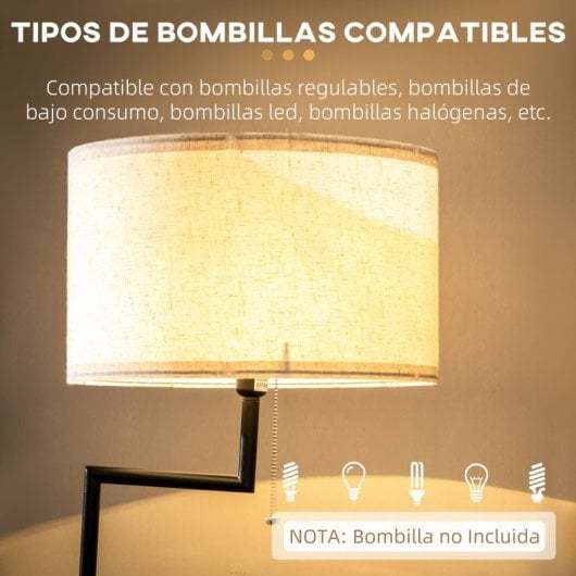 Homcom Lámpara De Pie Mesita Casquillo E27 Máx. 40w Pantalla De Lino Ø40x168 Cm