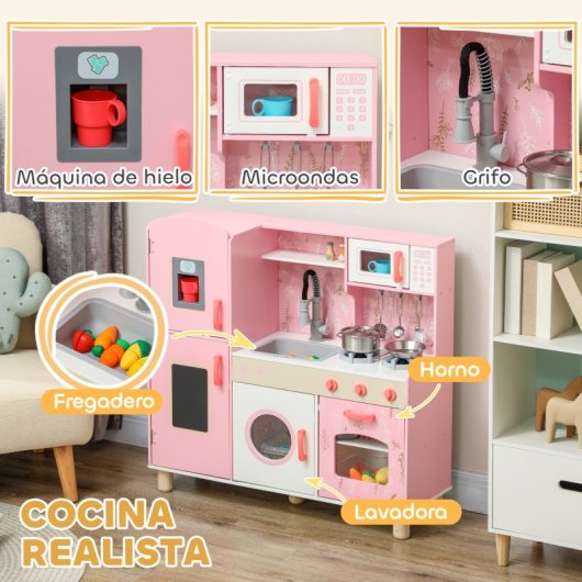 Aiyaplay Cocina De Juguete Para Niños +3 Años Con Luz Y Sonido Rosa