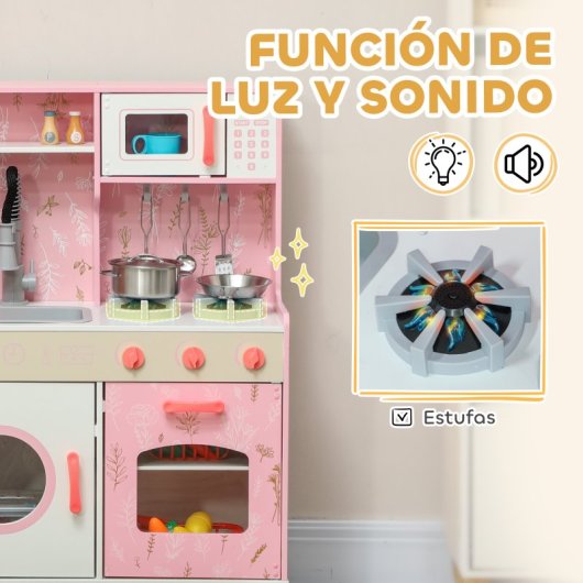 Aiyaplay Cocina De Juguete Para Niños +3 Años Con Luz Y Sonido Rosa