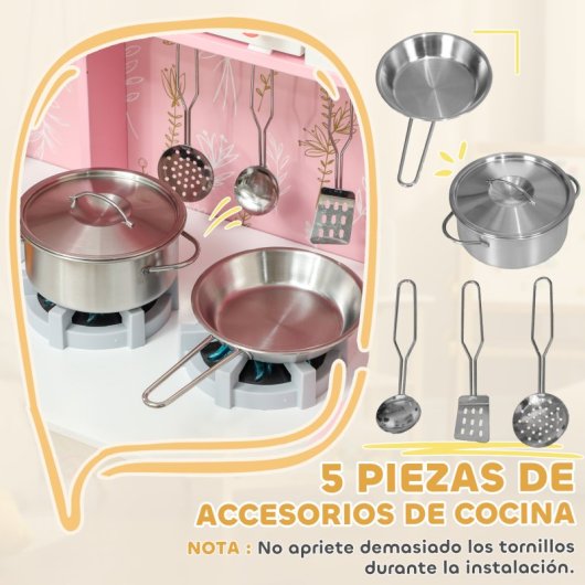 Aiyaplay Cocina De Juguete Para Niños +3 Años Con Luz Y Sonido Rosa
