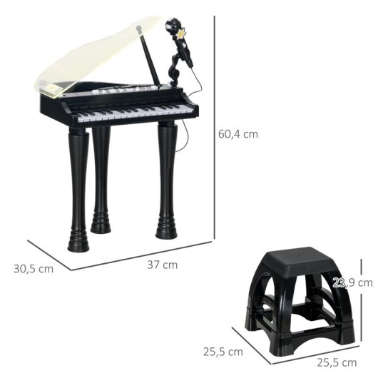 Aiyaplay Piano Electrónico Infantil Con Taburete 37x30,5x60,4 Cm Negro