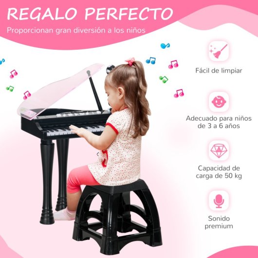 Aiyaplay Piano Electrónico Infantil Con Taburete 37x30,5x60,4 Cm Negro