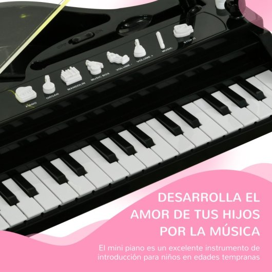Aiyaplay Piano Electrónico Infantil Con Taburete 37x30,5x60,4 Cm Negro