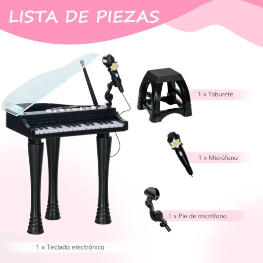 Aiyaplay Piano Electrónico Infantil Con Taburete 37x30,5x60,4 Cm Negro