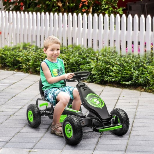 Homcom Kart Pedales Para Niños De 5-12 Años Con Asiento Ajustable Verde