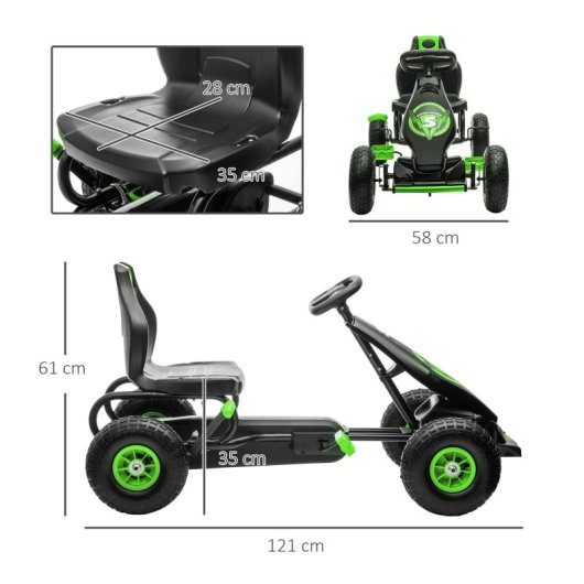 Homcom Kart Pedales Para Niños De 5-12 Años Con Asiento Ajustable Verde