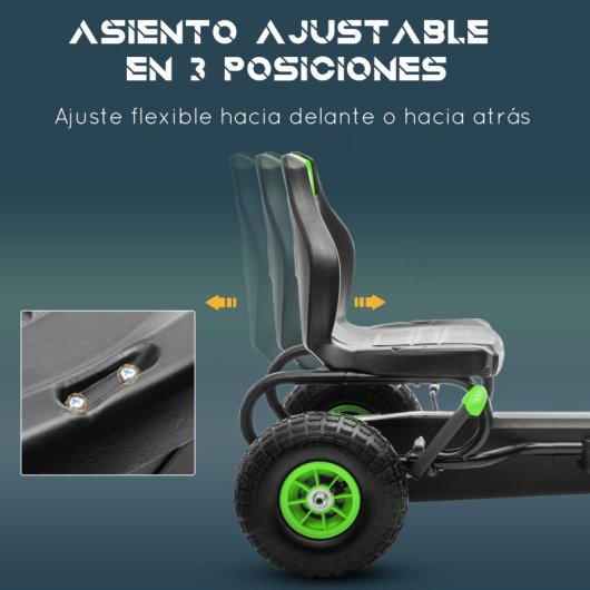 Homcom Kart Pedales Para Niños De 5-12 Años Con Asiento Ajustable Verde