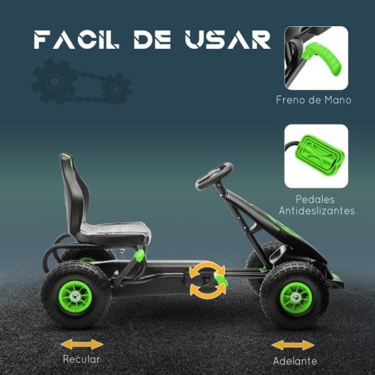 Homcom Kart Pedales Para Niños De 5-12 Años Con Asiento Ajustable Verde