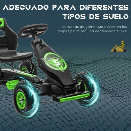 Homcom Kart Pedales Para Niños De 5-12 Años Con Asiento Ajustable Verde