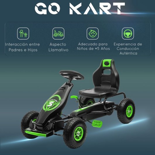 Homcom Kart Pedales Para Niños De 5-12 Años Con Asiento Ajustable Verde