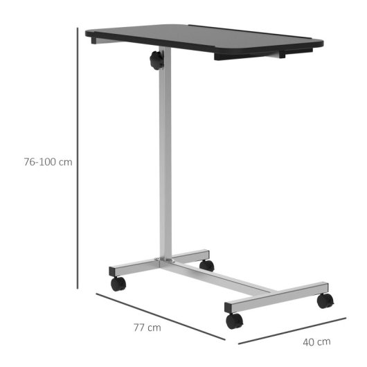 Homcom Mesa de Apoio Com Rodas Com Altura Ajustável 77x40x76-100 Cm Preta