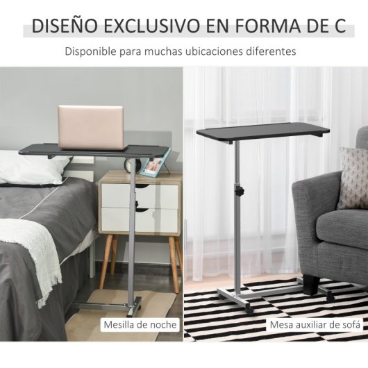 Homcom Mesa de Apoio Com Rodas Com Altura Ajustável 77x40x76-100 Cm Preta