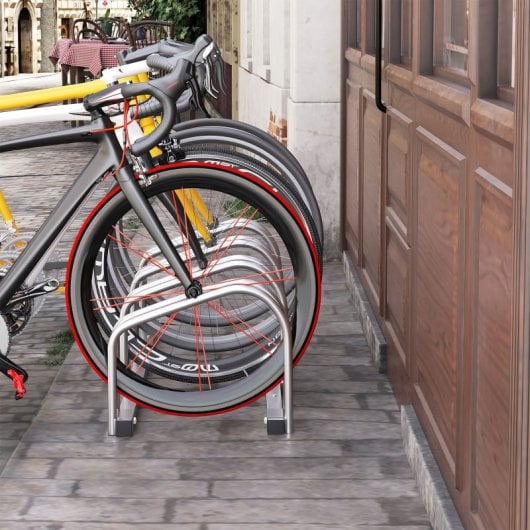 Homcom Aparcamiento Para 4 Bicicletas Soporte De Acero 110x33x27 Cm Plata