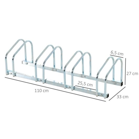 Homcom Aparcamiento Para 4 Bicicletas Soporte De Acero 110x33x27 Cm Plata