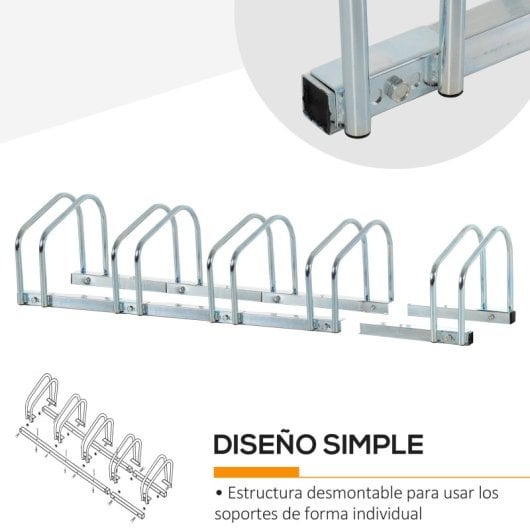Homcom Aparcamiento Para 4 Bicicletas Soporte De Acero 110x33x27 Cm Plata