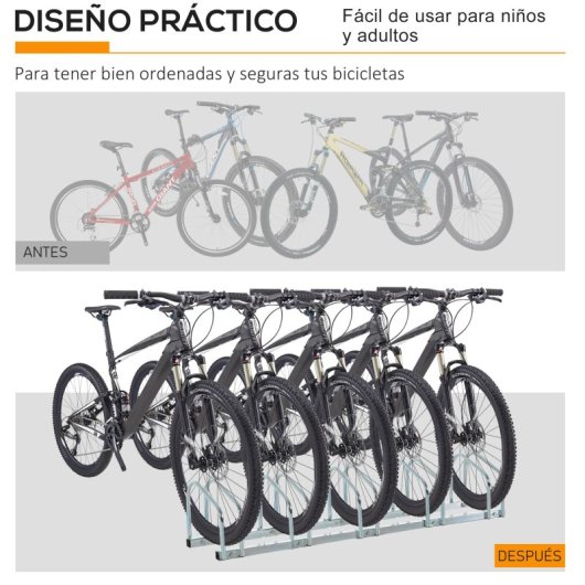 Homcom Aparcamiento Para 4 Bicicletas Soporte De Acero 110x33x27 Cm Plata