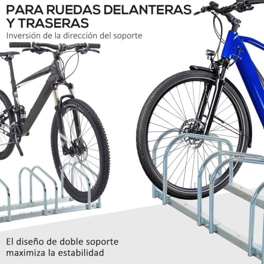 Homcom Aparcamiento Para 4 Bicicletas Soporte De Acero 110x33x27 Cm Plata