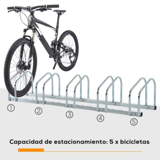 Homcom Aparcamiento Para 4 Bicicletas Soporte De Acero 110x33x27 Cm Plata