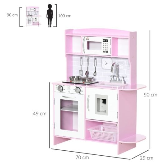 Homcom Cocina De Juguete Madera Para Niños +3 Años Con Luz Sonidos 70x29x90 Cm