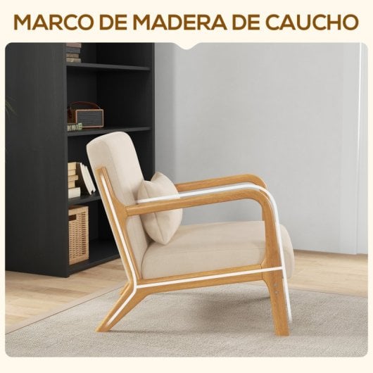 Homcom Cadeira Nórdica de Sala com Apoios de Braços e Almofada 61x78x76cm Bege