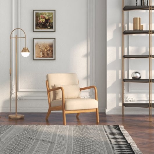 Homcom Cadeira Nórdica de Sala com Apoios de Braços e Almofada 61x78x76cm Bege