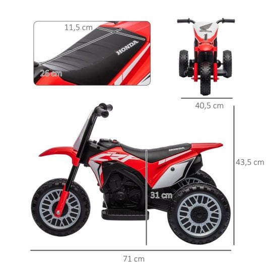 Homcom Moto Eléctrica Infantil Con Licencia Honda Crf450rl 71x40,5x43,5cm Rojo