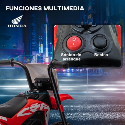 Homcom Moto Eléctrica Infantil Con Licencia Honda Crf450rl 71x40,5x43,5cm Rojo