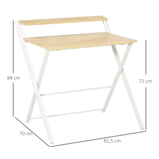 Homcom Mesa De Escritorio Plegable Con Estante 81,5x70x84 Cm Natural Y Blanco