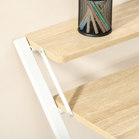 Homcom Mesa De Escritorio Plegable Con Estante 81,5x70x84 Cm Natural Y Blanco