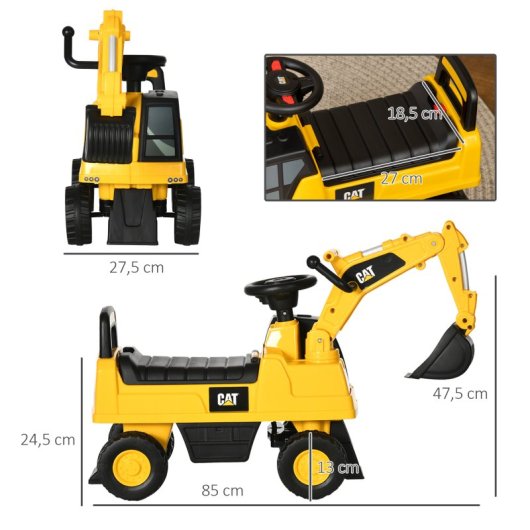 Homcom Excavadora Con Licencia Caterpillar Para Niños 85x27,5x47,5 Cm Amarillo
