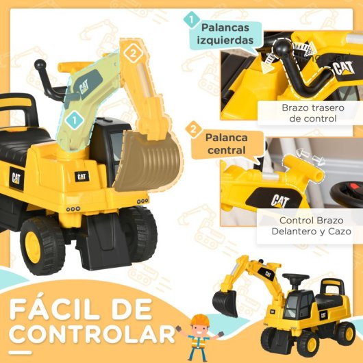 Homcom Excavadora Con Licencia Caterpillar Para Niños 85x27,5x47,5 Cm Amarillo