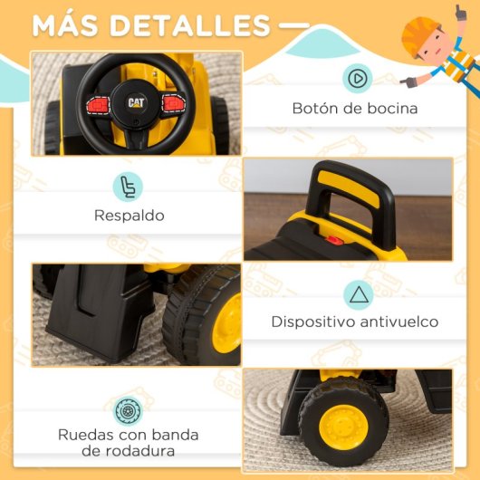 Homcom Excavadora Con Licencia Caterpillar Para Niños 85x27,5x47,5 Cm Amarillo