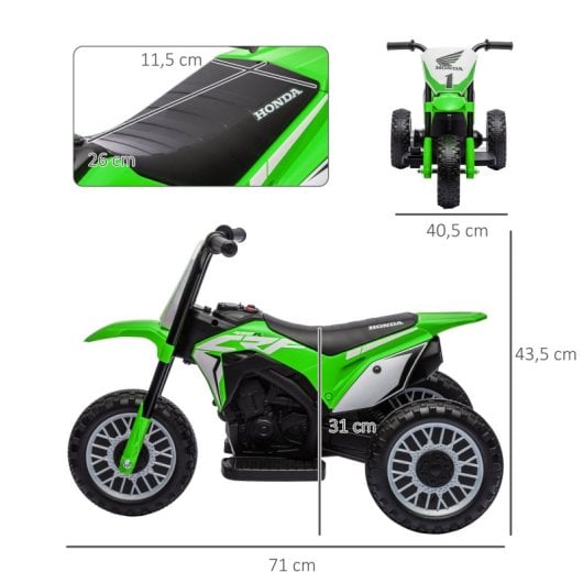 Homcom Moto Eléctrica Infantil Con Licencia Honda Crf450rl 71x40,5x43,5cm Verde