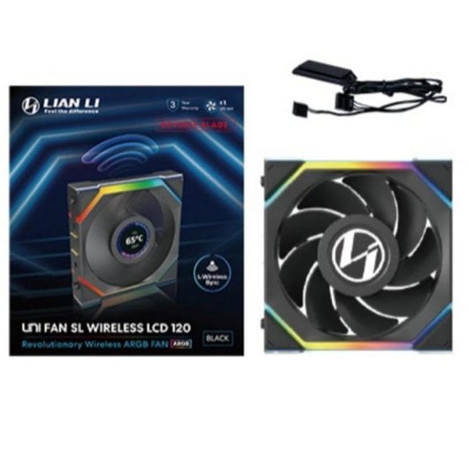 Lian Li UNI FAN SL Wireless LCD 120 Reverse Blade Ventoinha 120mm RGB Wireless FDB com LCD Preta